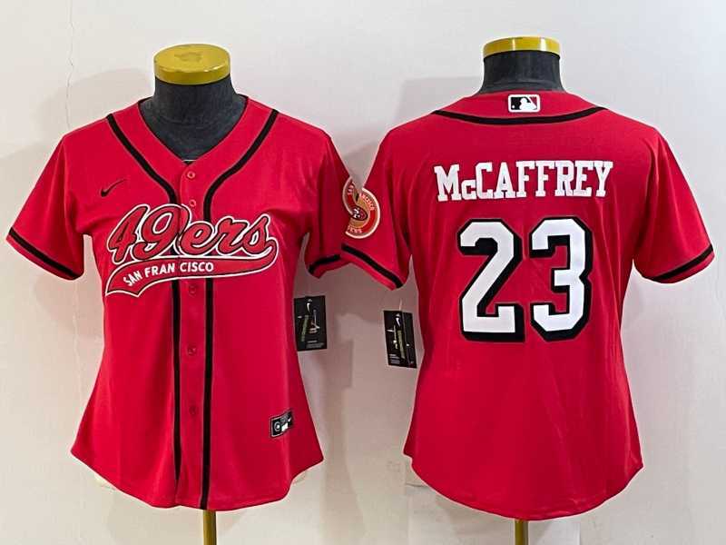 Womens San Francisco 49ers #23 Christian McCaffrey Red Color Rush With Patch Cool Base Stitched Baseball Jersey
